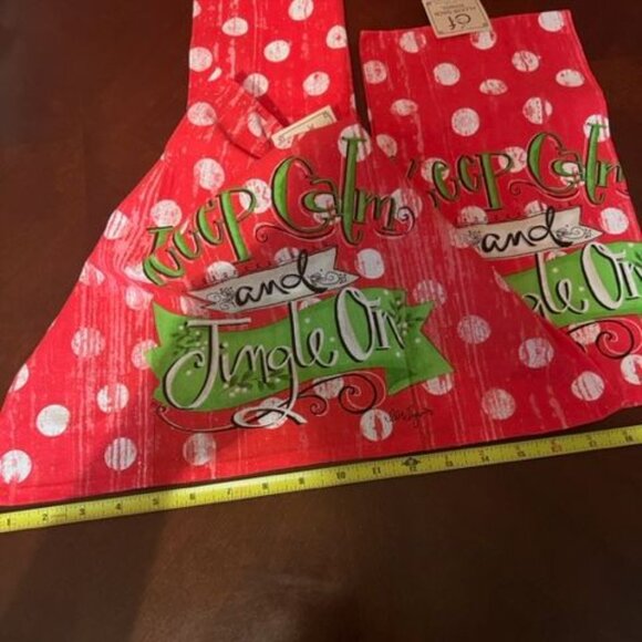 C&F Christmas Flour Sack Towels Keep Calm & Jingle On Polka Dot set of 2 - Picture 4 of 7
